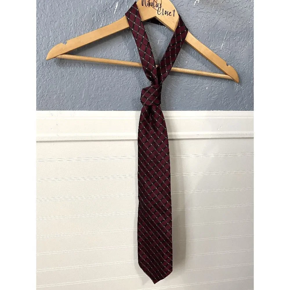 Bergamo Men’s Handmade Geometric Pure Silk Neck Tie Burgundy